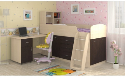 Детская кровать-чердак Дюймовочка-1, Венге / Дуб молочный