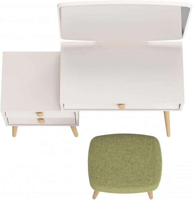 Афина Спальня 4-25901М1к.с. Трюмо + Банкетка 6-5135ТКШзел Полли, цвет кашемир серый/ткань зелёная, ШхГхВ 105х38,6х129 + 44х34х45 см., универс. сб.