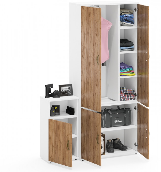 Лидер-8 Шкаф МД 20Б + Тумба МД 3.19, цвет белый шагрень/крафт золото, ШхГхВ 120х37,5х190 см., НЕ универсальная сборка