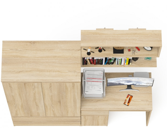 Мори Стол компьютерный МС-1 левый + Шкаф МШ900.1 + Полка 900, цвет дуб сонома, ШхГхВ 180,4х50,4х209,6 см., НЕ универсальная сборка