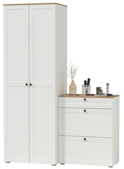 Остин Прихожая 05, цвет белый шагрень/дуб крафт золотой, ШхГхВ 160х54,3х229,6 см., универсальная сборка