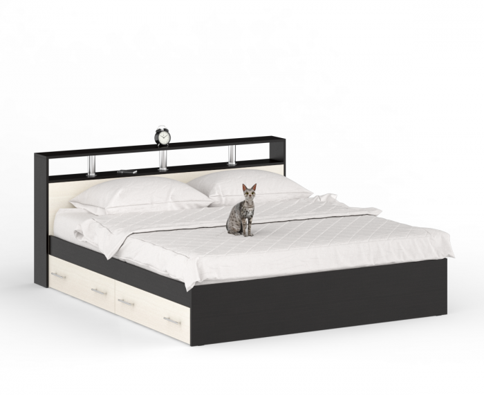 Камелия Кровать с ящиками 1800, цвет венге/дуб лоредо, ШхГхВ 183,5х217х78,2 см., сп.м. 1800х2000 мм., без матраса, основание есть