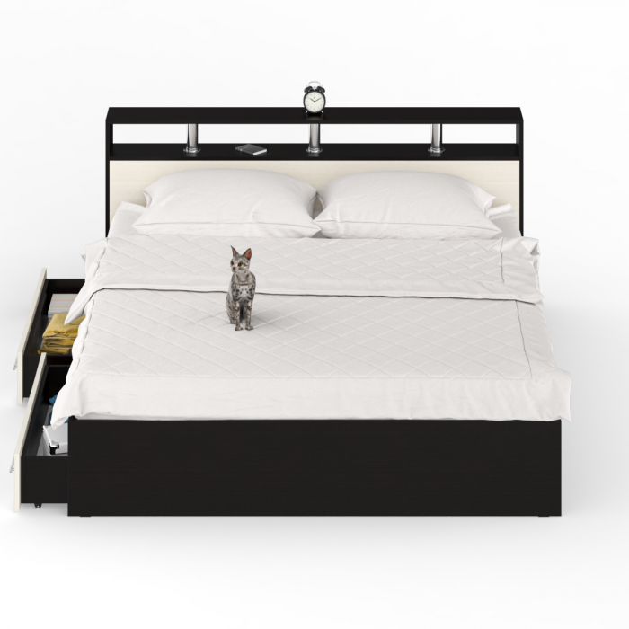 Камелия Кровать с ящиками 1800, цвет венге/дуб лоредо, ШхГхВ 183,5х217х78,2 см., сп.м. 1800х2000 мм., без матраса, основание есть