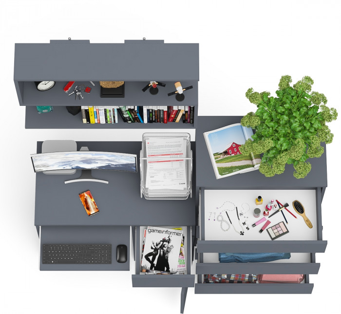 Мори Стол компьютерный МС-1 правый + Комод МК700.5 + Полка 900, цвет графит, ШхГхВ 160,4х50х209,6 см., НЕ универсальная сборка