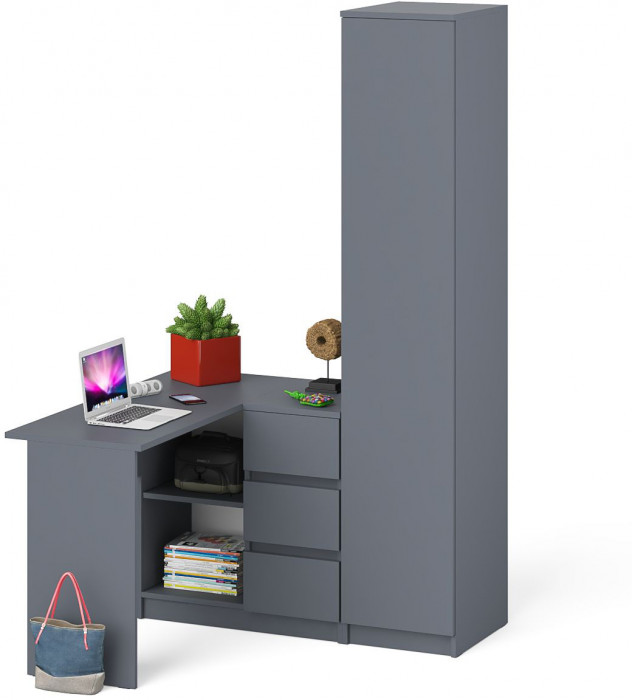 Мори Стол компьютерный МС-16 правый + Пенал МШ400.1, цвет графит, ШхГхВ 164,8х84,9х209,6 см., выдвижные ящики справа, НЕ универсальная сборка