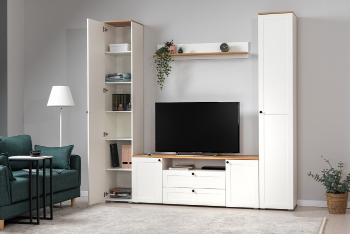 Остин 13.227 Шкаф-пенал, цвет белый шагрень/дуб крафт золотой, ШхГхВ 40х41,8х229,8 см., универсальная сборка