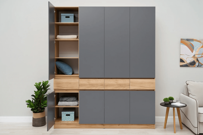 Прихожая Роджина Шкаф 4-х ств (Дуб крафт/Графит)