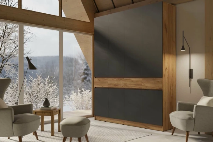 Прихожая Роджинамиф Шкаф 4-х ств (Дуб крафт/Графит)