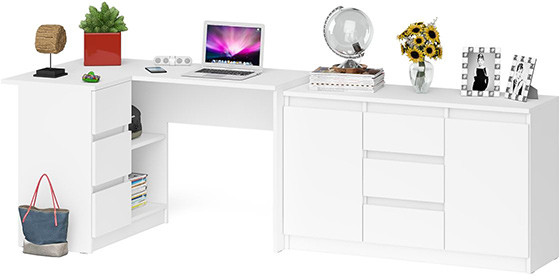 Мори компьютерный стол МС-16 левый + Комод МК1200.3, белый