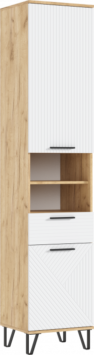 Флэш Прихожая Пенал открытый (Браш Вайт, Дуб Крафт)