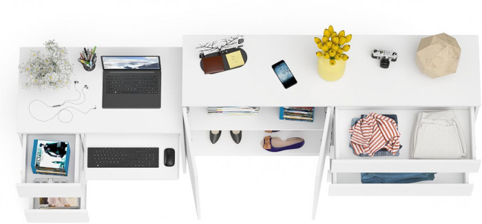 Мори компьютерный стол МС-6 левый + Комод МК1600.1, белый