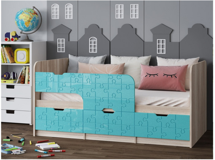 Детская кровать Юниор-9, 80х160 (Цитрус глянец, Ясень шимо светлый)