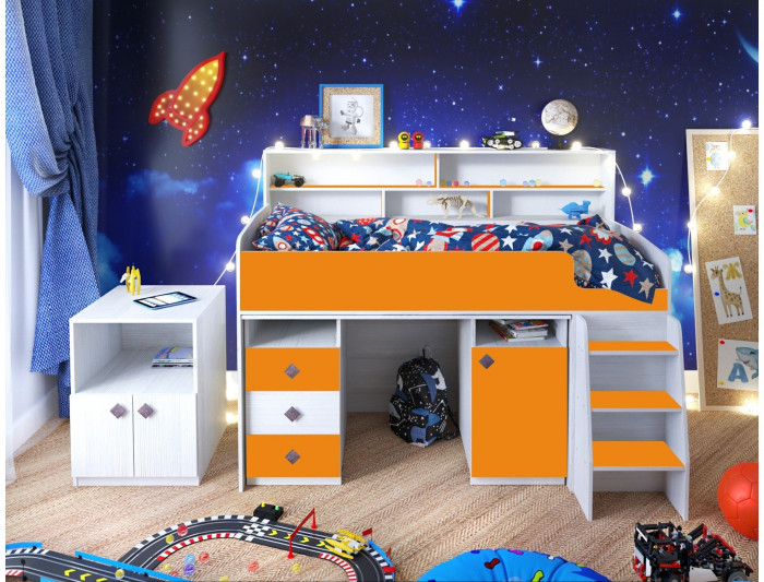 Кровать-чердак Малыш 5 (Винтерберг/Оранжевый)