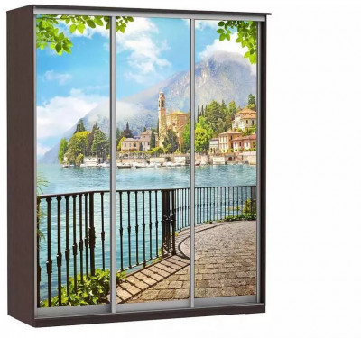 Шкаф купе Модерн 2076х450 3-х дверный 3-х секционный фотопечать №4 венге