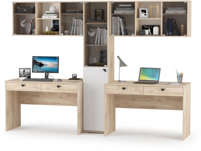 КР100 Бостон № 17, цвет дуб эндгрейн элегантный/фасады МДФ милк рикамо софт, 12.69+10.51+13.155+12.69+10.51, ШхГхВ 269х57,2х194,4 см., ун. сборка