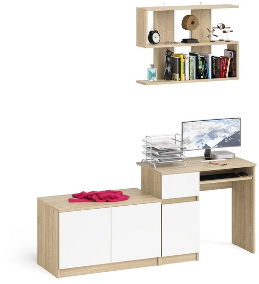 Мори компьютерный стол МС-1 левый + Тумба МА900.1 + Полка 900, дуб сонома/белый