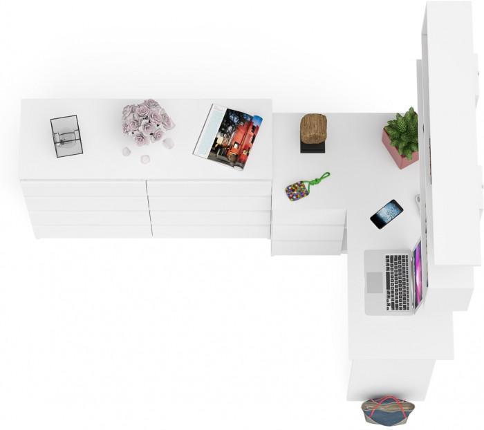 Мори компьютерный стол МС-16 левый + Комод МК1200.8 + Полка 1200, белый