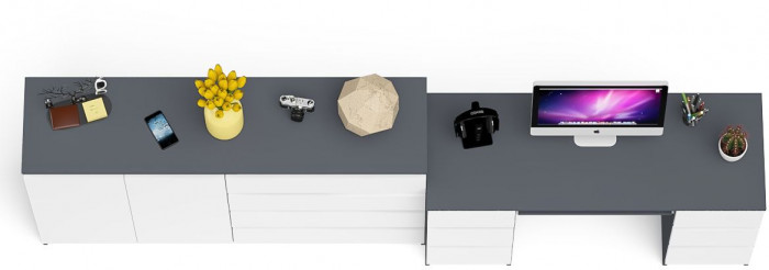 Мори Стол компьютерный МС-2 + Комод МК1600.1, цвет графит/белый, ШхГхВ 295,8х50х94 см., универсальная сборка