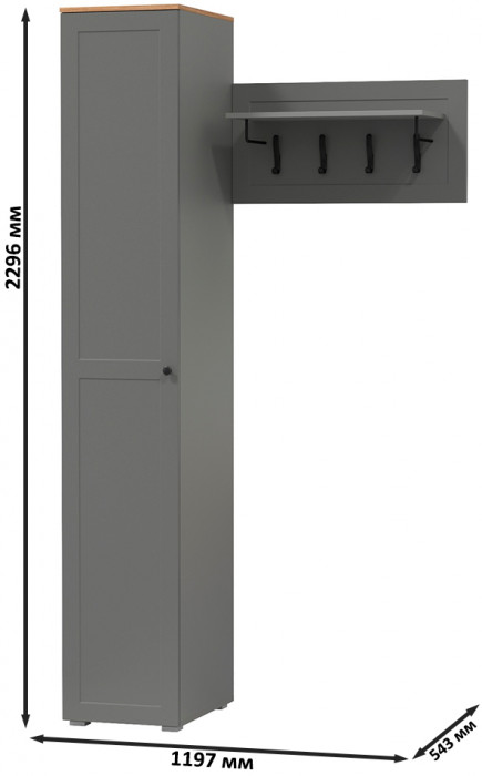 Остин Прихожая 13, цвет серый графит/дуб крафт золотой, ШхГхВ 119,7х54,3х229,6 см., универсальная сборка