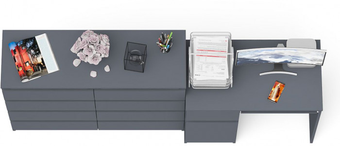 Мори компьютерный стол МС-1 левый + Комод МК1200.8, графит