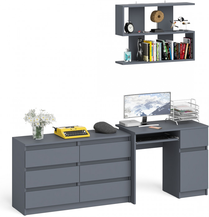 Мори компьютерный стол МС-1 правый + Комод МК1200.6 + Полка 900, графит