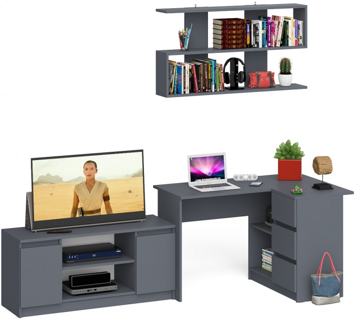 Мори компьютерный стол МС-16 правый + Тумба МТВ1200.1 + Полка 1200, графит