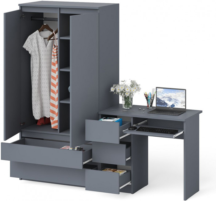 Мори компьютерный стол МС-6 левый + Шкаф МШ900.1, графит