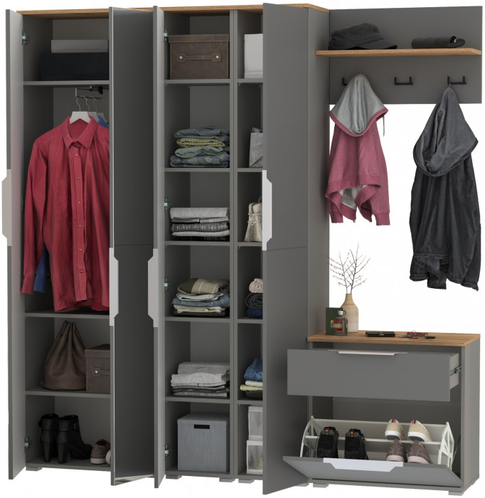 Октава Прихожая 29, серый графит/дуб крафт золотой/фасады МДФ серый графит