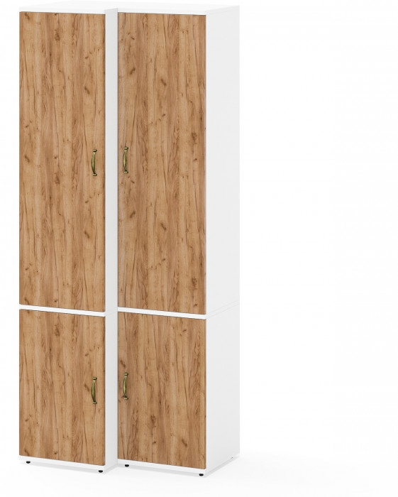 Лидер-8 Модуль Пенал МД 22Б + Пенал МД 23Б, цвет белый шагрень/крафт золото, ШхГхВ 80х50х190 см., универсальная сборка