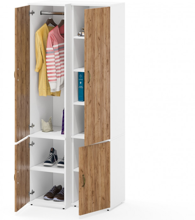 Лидер-8 Модуль Пенал МД 22Б + Пенал МД 23Б, цвет белый шагрень/крафт золото, ШхГхВ 80х50х190 см., универсальная сборка