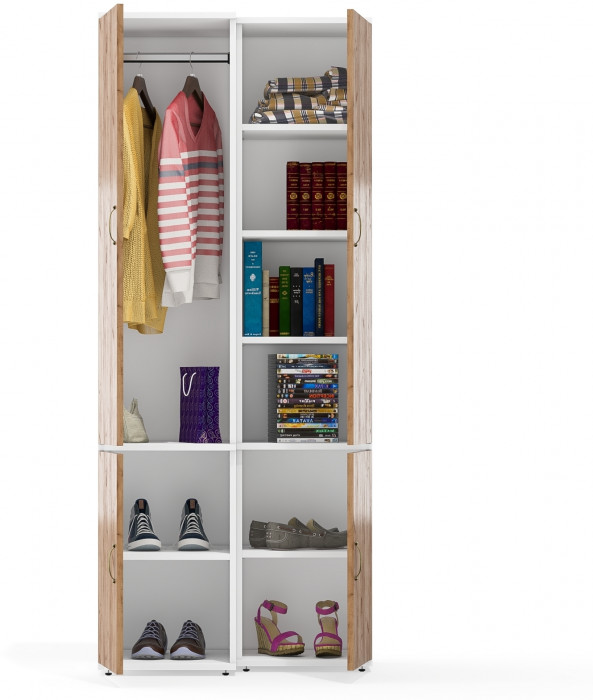 Лидер-8 Модуль Пенал МД 22Б + Пенал МД 23Б, цвет белый шагрень/крафт золото, ШхГхВ 80х50х190 см., универсальная сборка