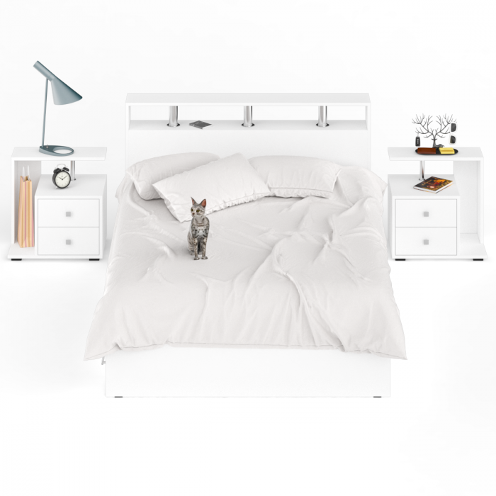 Камелия Кровать с ящиками 1400 + две тумбы, белый