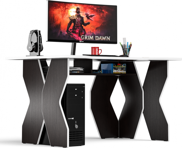 Стол компьютерный С-МД-СК5-1400, цвет венге/кромка белая, ШхГхВ 140х90х75 см. (Стол для геймера Краб-5)