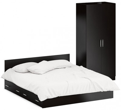 Кровать с ящиками 1800 + Шкаф 2-х створчатый Стандарт, цвет венге, ШхГхВ 183,5х203,5х70 + 90х52х200 см., сп.м. 1800х2000 мм., б/м, основание есть