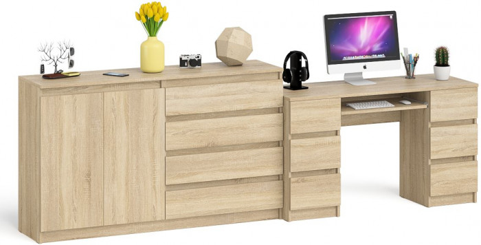 Мори Стол компьютерный МС-2 + Комод МК1600.1, цвет дуб сонома, ШхГхВ 295,8х50х94 см., универсальная сборка