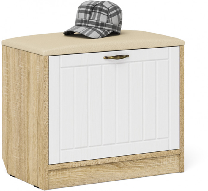 Прихожая П-6 Компоновка № 25, дуб сонома/фасады МДФ белое дерево фрезеровка прованс