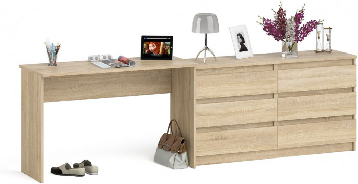 Мори Стол письменный МСП1200.1 + Комод МК1380.6, цвет дуб сонома, ШхГхВ 258,4х50х76,6 см., универсальная сборка