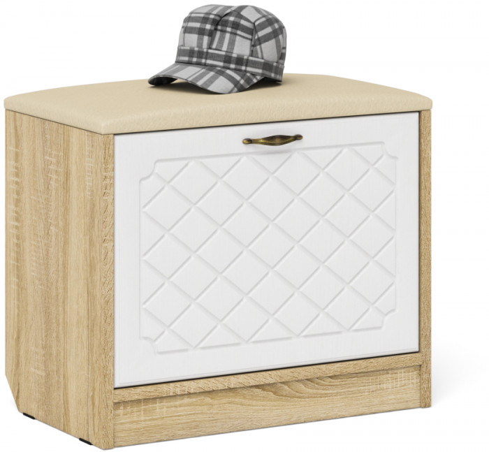 Прихожая П-6 Компоновка № 09, цвет дуб сонома/фасады МДФ белое дерево фрезеровка ромб, ШхГхВ 180х50х210 см., универсальная сборка