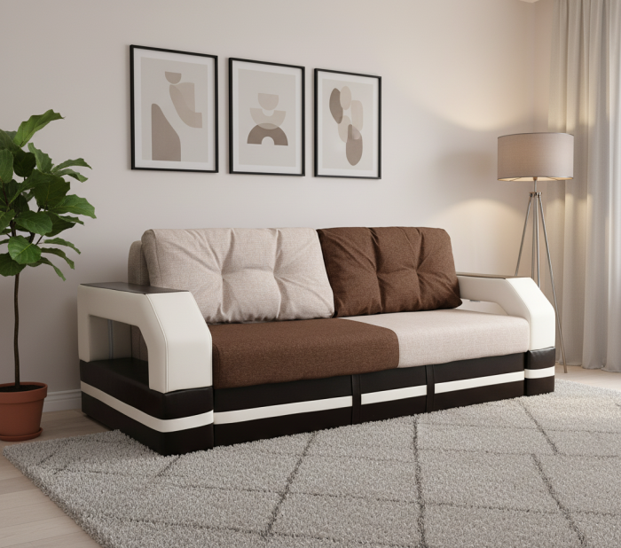 Диван-еврокнижка Манчестер 160х200, с подсветкой, велюр/экокожа комби