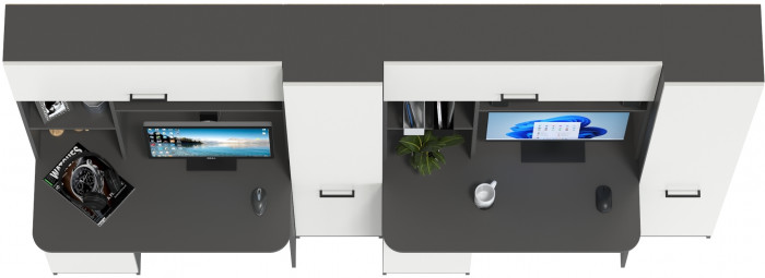 Два стола рабочих 6-0603Мграф/бел Альфа, цвет графит/белый, ШхГхВ 274х61х181 см., универсальная сборка