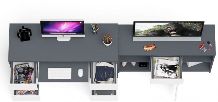 Мори компьютерный стол МС-2 + Тумба МТВ1204.1, графит/белый