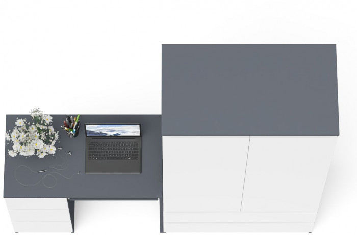 Мори компьютерный стол МС-6 левый + Шкаф МШ900.1, графит/белый