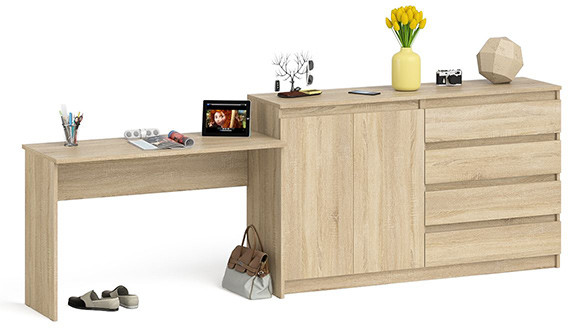 Мори письменный стол МСП1200.1 + Комод МК1600.1, дуб сонома