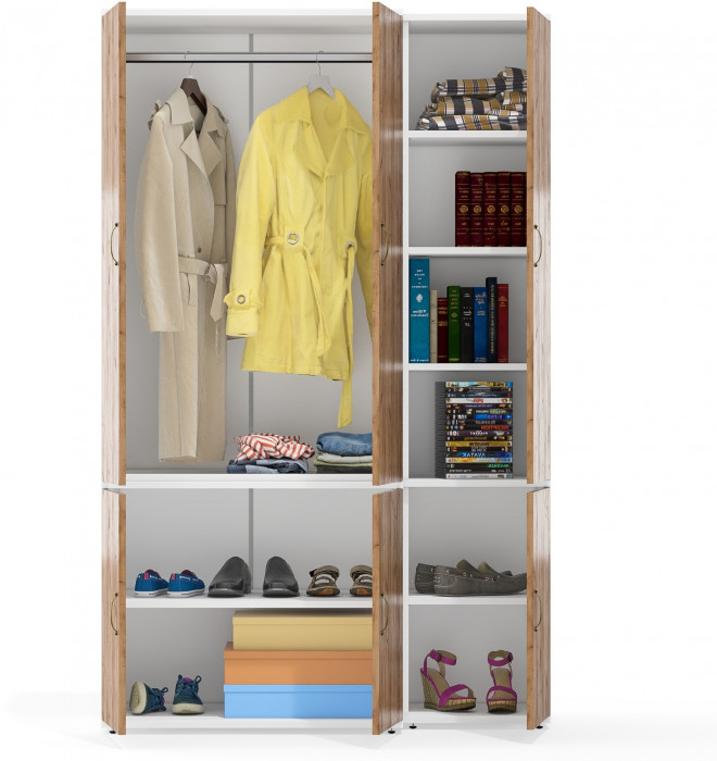 Лидер-8 Модуль Пенал МД 22Б + Шкаф МД 19Б, цвет белый шагрень/крафт золото, ШхГхВ 120х50х190 см., универсальная сборка