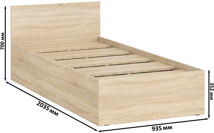 Мори Кровать 0900, цвет дуб сонома, ШхГхВ 93,5х203,5х70 см., сп.м. 900х2000 мм., без матраса, основание есть