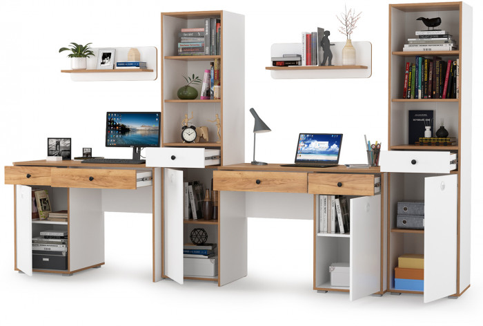 Вуди Компоновка № 15, цвет белый премиум/дуб крафт золотой, ШхГхВ 310х52,7х180,3 см., универсальная сборка