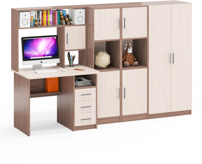 С-МД-СК9 Компоновка № 03, цвет ясень шимо светлый/ясень шимо тёмный, ШхГхВ 258х70х160 см., НЕ универсальная сборка