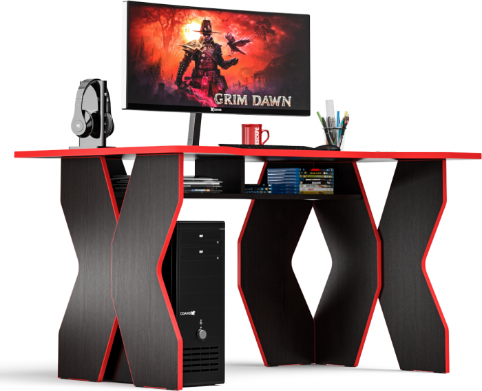 Стол компьютерный С-МД-СК5-1400, цвет венге/кромка красная, ШхГхВ 140х90х75 см. (Стол для геймера Краб-5)