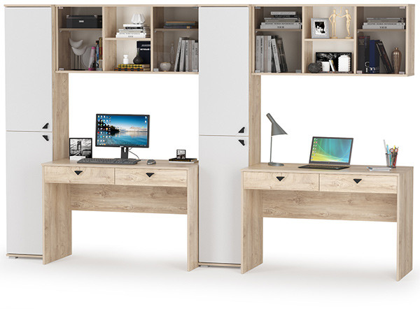 КР100 Бостон № 20, цвет дуб эндгрейн элегантный/фасады МДФ милк рикамо софт, 12.69+10.51+13.154+12.69+10.51+13.154, ШхГхВ 307,6х57,2х194,4 см, ун. сб.