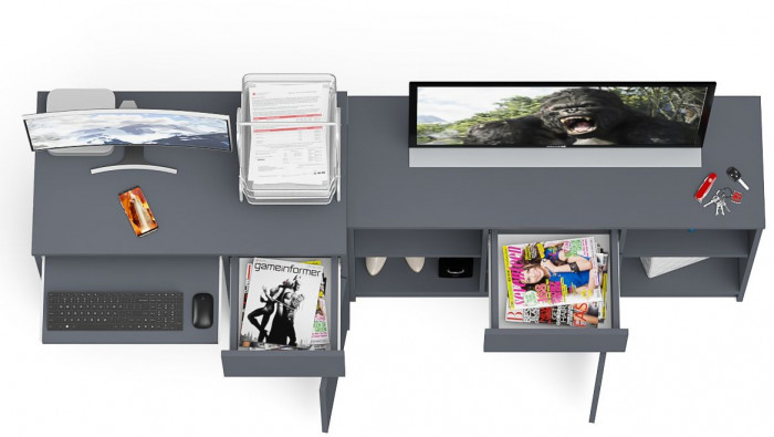 Мори компьютерный стол МС-1 правый + Тумба МТВ1204.1, графит